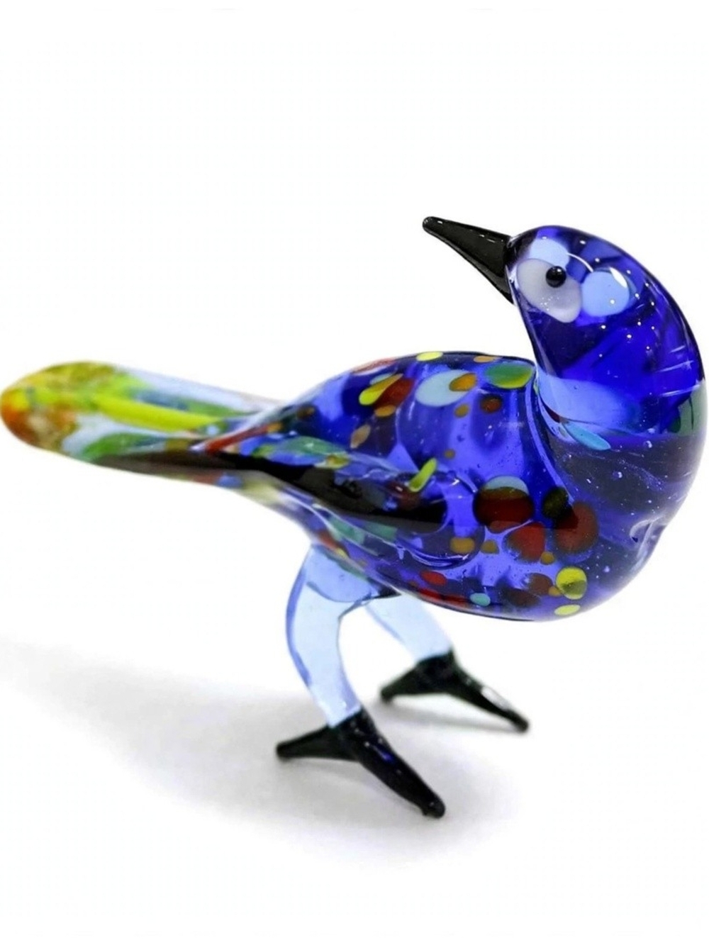 Murano-Style Glass Bird Figurine  Colorful Art Glass Decor